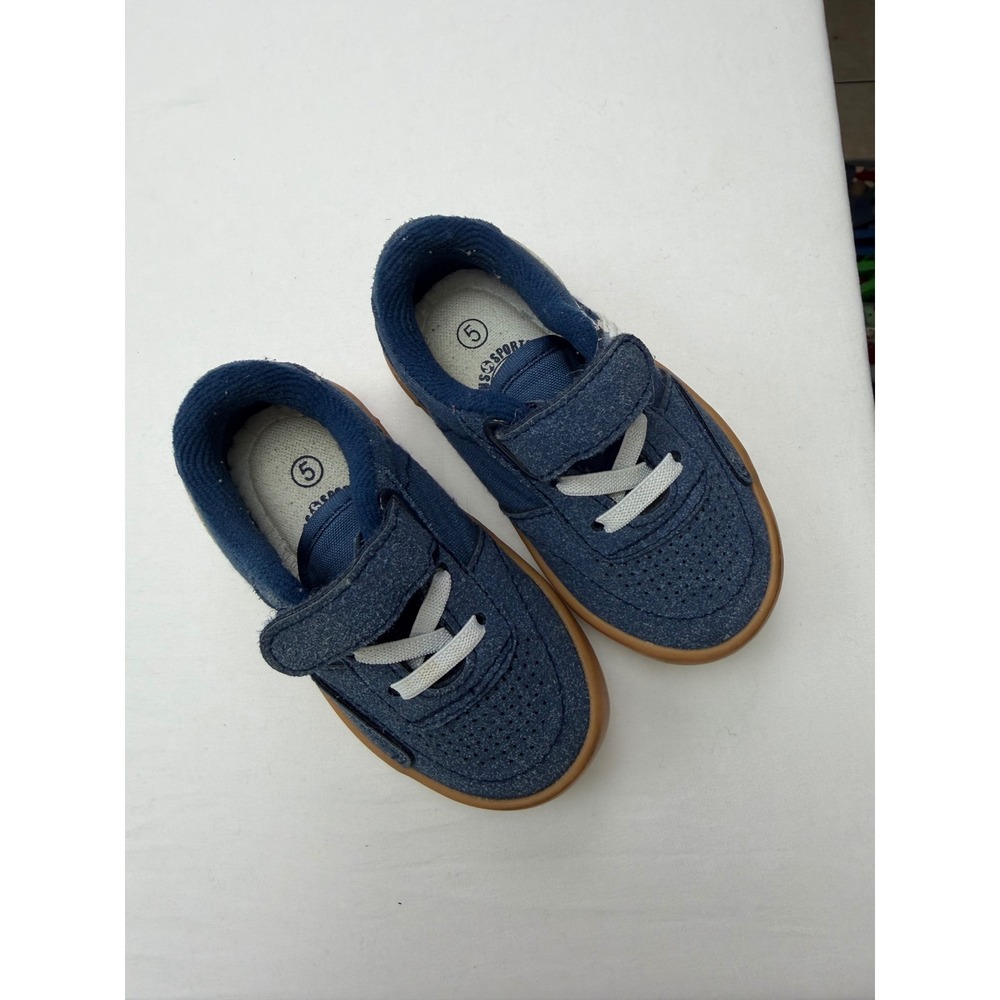 US Sports Skate Toddler Boys Navy Blue Gum Sole Sneakers Size 5 Hook Loop Strap
